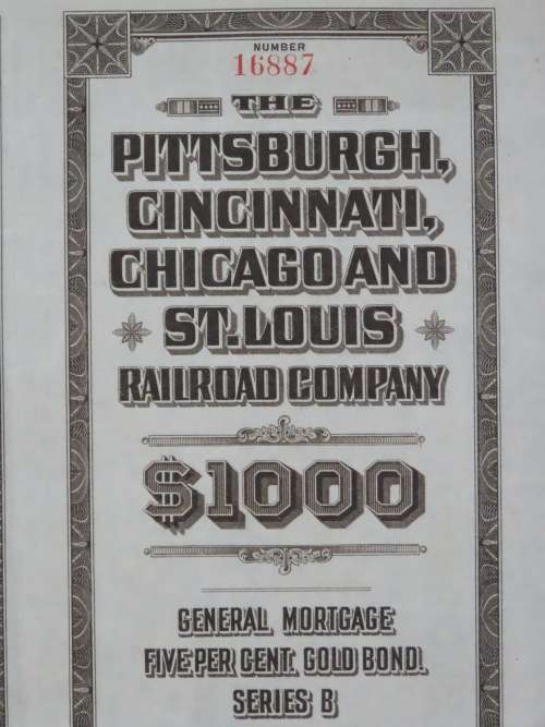 1925 Pittsburgh Cincinati Chicago and St Louis Railroad Company, $1000 Gold Bond Certificate 16887