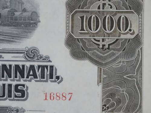 1925 Pittsburgh Cincinati Chicago and St Louis Railroad Company, $1000 Gold Bond Certificate 16887