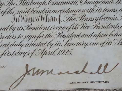1925 Pittsburgh Cincinati Chicago and St Louis Railroad Company, $1000 Gold Bond Certificate 17394