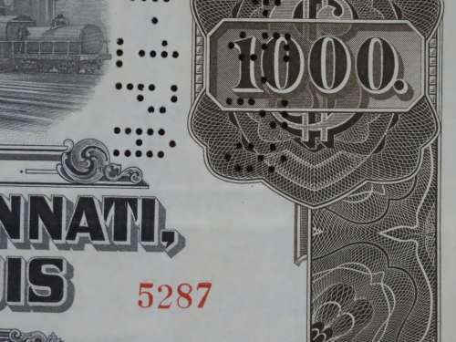 1925 Pittsburgh Cincinati Chicago and St Louis Railroad Company, $1000 Gold Bond Certificate 5287
