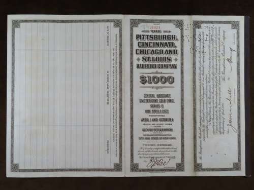 1925 Pittsburgh Cincinati Chicago and St Louis Railroad Company, $1000 Gold Bond Certificate 21974