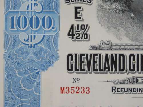 1927 Cleveland Cincinnati Chicago and St Louis Railway Company, $1000 Bond Certificate M35233