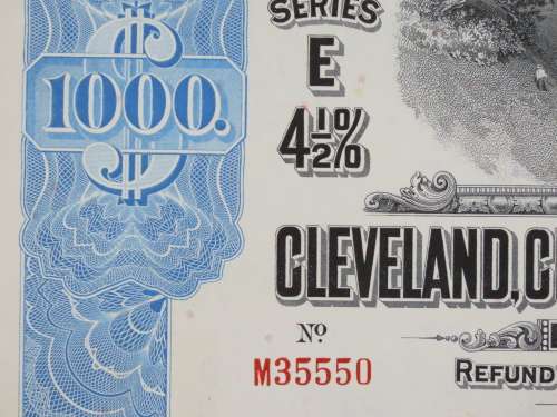1927 Cleveland Cincinnati Chicago and St Louis Railway Company, $1000 Bond Certificate M35550
