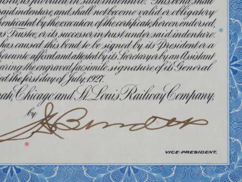1927 Cleveland Cincinnati Chicago and St Louis Railway Company, $1000 Bond Certificate M11129