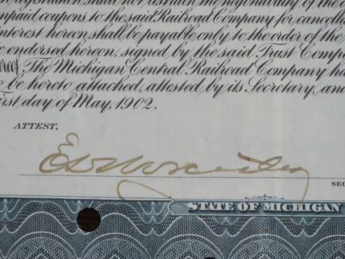 1902 The Michigan Central Railroad Company, $1000 Gold Bond Certificate 4524