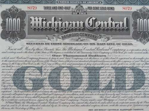 1902 The Michigan Central Railroad Company, $1000 Gold Bond Certificate 8079