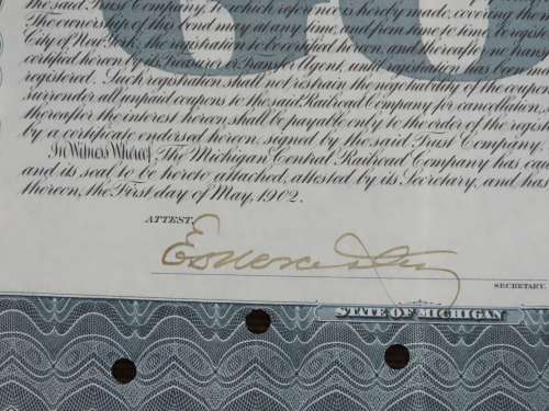 1902 The Michigan Central Railroad Company, $1000 Gold Bond Certificate 8079