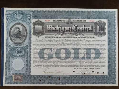 1902 The Michigan Central Railroad Company, $1000 Gold Bond Certificate 8079