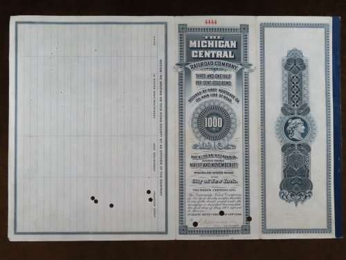 1902 The Michigan Central Railroad Company, $1000 Gold Bond Certificate 4444