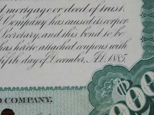 1885 West Shore Railroad Company, $1000 Bond Certificate 14142