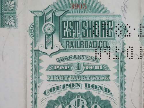 1885 West Shore Railroad Company, $1000 Bond Certificate 3905