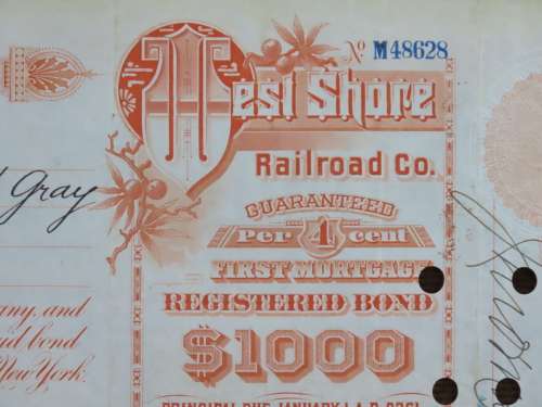 1927 West Shore Railroad Company, $1000 Bond Certificate M48628