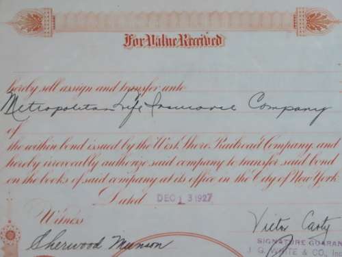 1927 West Shore Railroad Company, $1000 Bond Certificate M48874