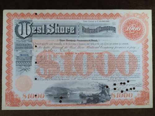 1927 West Shore Railroad Company, $1000 Bond Certificate M48871