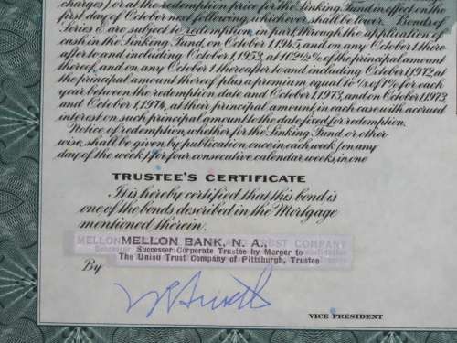 1944 Pittsburgh Cincinnati Chicago StLouis Railroad, $1000 Bond Certificate 20004