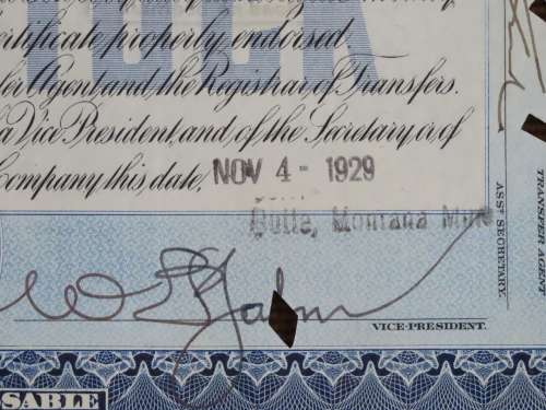 1929 North Butte Mining Company, Stock Certificate, 50 Shares , F9862