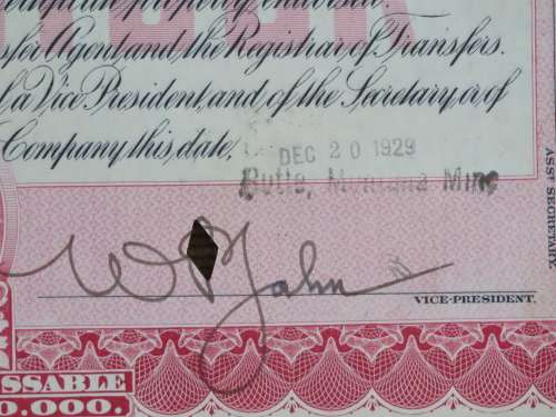 1929 North Butte Mining Company, Stock Certificate, 100 Shares , C12784