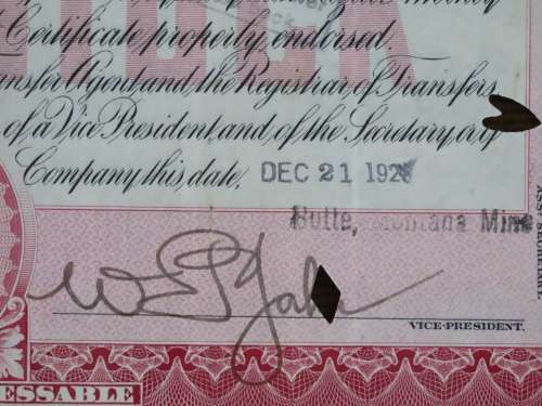 1930 Set of 2 North Butte Mining Company, Stock Certificate, 125 Shares , C5997