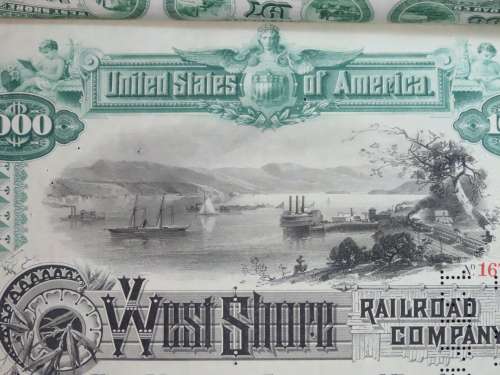 1885 West Shore Railroad Company, $1000 Bond Certificate With  Coupons 16767