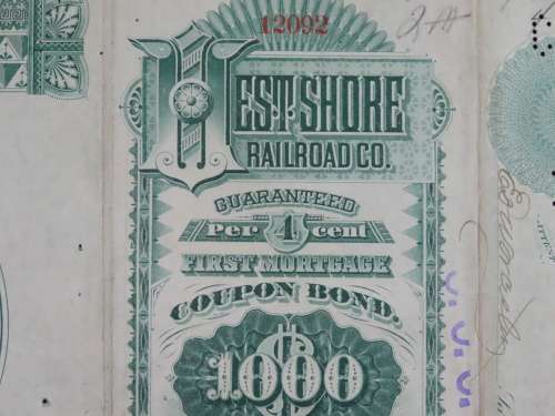 1885 West Shore Railroad Company, $1000 Bond Certificate With  Coupons 12092