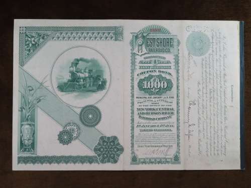 1885 West Shore Railroad Company, $1000 Bond Certificate With  Coupons 13507