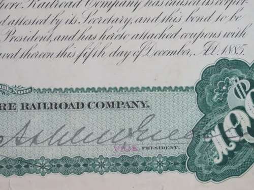 1885 West Shore Railroad Company, $1000 Bond Certificate With  Coupons 867