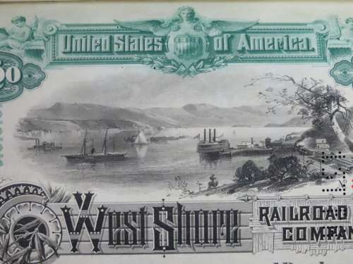1885 West Shore Railroad Company, $1000 Bond Certificate With  Coupons 36778