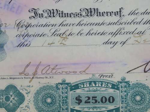 1901 Plume And Atwood Manufacturing Company, Stock Certificate, 650 Shares , 201