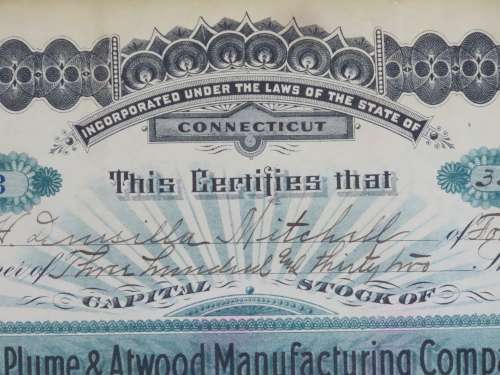 1901 Plume And Atwood Manufacturing Company, Stock Certificate, 332 Shares , 223