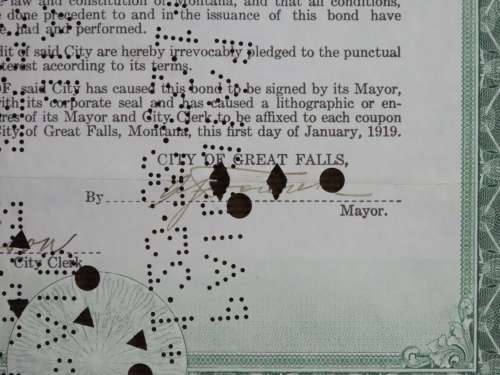 1919 City of Great Falls - South Side Sewer Bond, $1000 Bond, 121