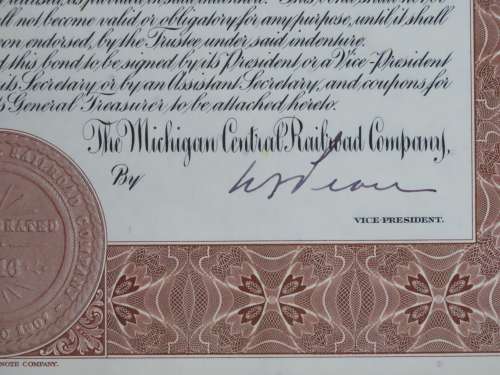 1929 Michigan Central Railroad Company Bond, $1000 Bond, 7461