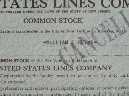 1943 United States Lines Company, Stock Certificate, 30 Shares, 1702