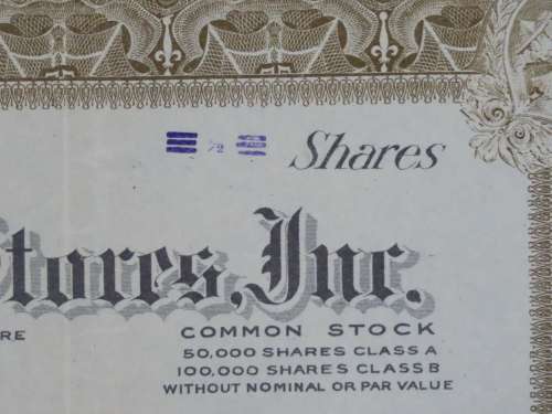 1922 Metropolitan 5 to 50c Stores, Stock Certificate, Half Shares, 30522