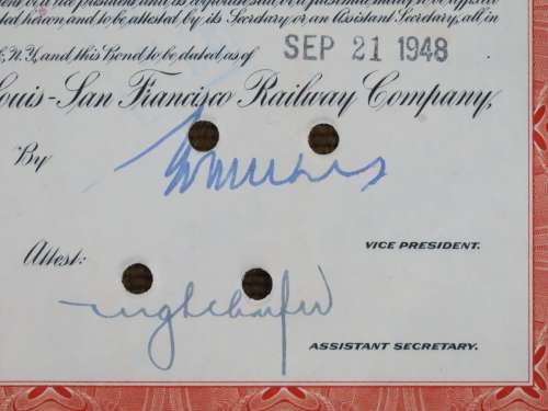 1948 St Louis San Francisco Railway Company, $1000 Bond Certificate RM250