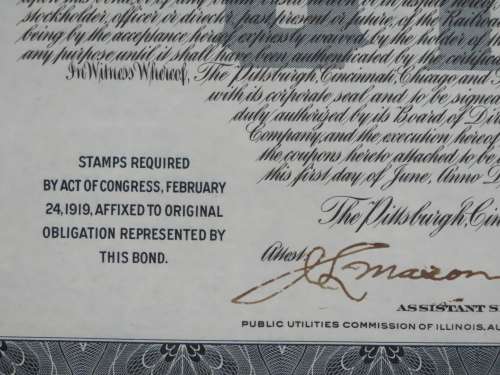 1920 Pittsburgh Cincinnati Chicago and St Louis Railroad Company, $1000 Gold Bond Certificate 10162