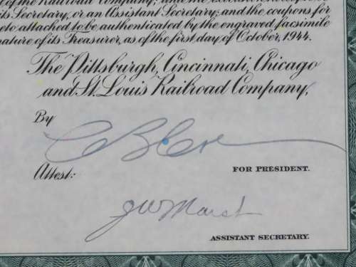 1944 Pittsburgh Cincinnati Chicago and St Louis Railroad Company, $1000 Bond Certificate 2463