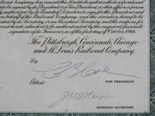 1944 Pittsburgh Cincinnati Chicago and St Louis Railroad Company, $1000 Bond Certificate 2465