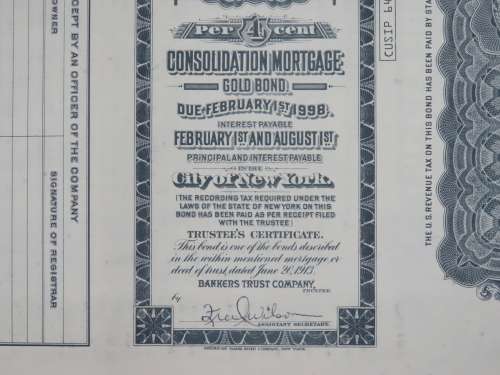 1913 The New York Central Railroad Company, $1000 Gold Bond Certificate 51026