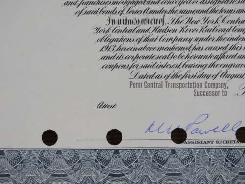 1913 The New York Central Railroad Company, $1000 Gold Bond Certificate 3605