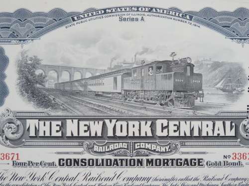 1913 The New York Central Railroad Company, $1000 Gold Bond Certificate 33671