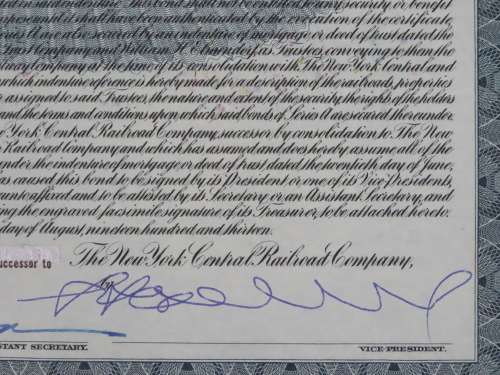 1913 The New York Central Railroad Company, $1000 Gold Bond Certificate 39570