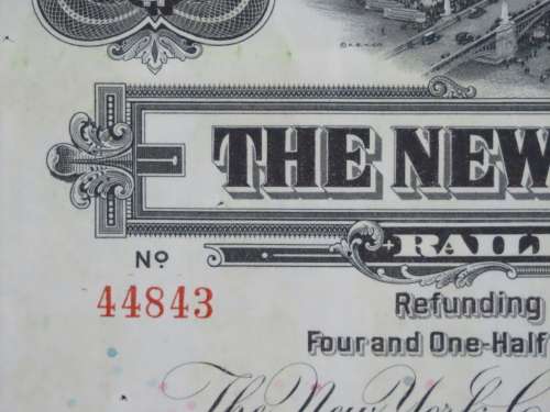 1913 The New York Central Railroad Company, $1000 Bond Certificate 44843