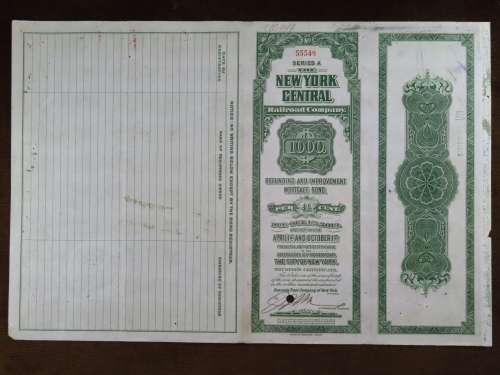 1913 The New York Central Railroad Company, $1000 Bond Certificate 55548