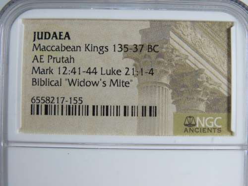 Ancient Judaea Widow`s Mite Coin, 135 to 37 BC NGC, Maccabean Kings Coins Of The Bible