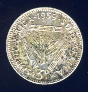 1959 Tickey coin, 3d, South Africa, Silver, Elizabeth II , No reserve