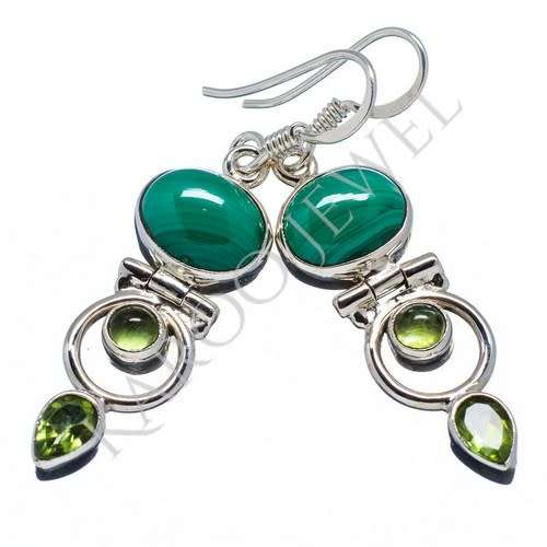 Sterling silver earrings - MALACHITE and PERIDOT