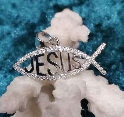 Sterling silver pendant - CUBIC ZIRCONIA Jesus (in fish)