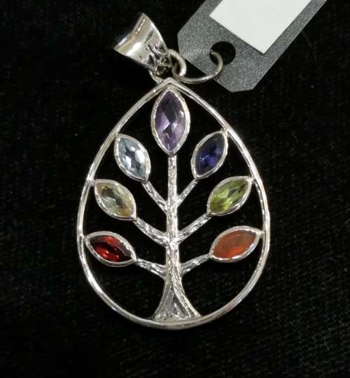 Sterling silver pendant - CHAKRA (Amethyst, Iolite, Blue Topaz, Peridot, Citrine, Carnelian, Garnet)
