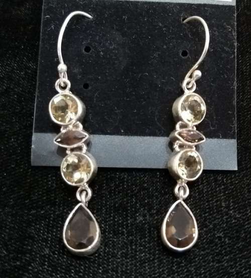 Sterling silver earrings - CITRINE and SMOKY QUARTZ