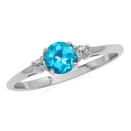 Sterling silver ring - NATURAL PARAIBA BLUE TOPAZ and TOPAZ - size 9.5 / S half